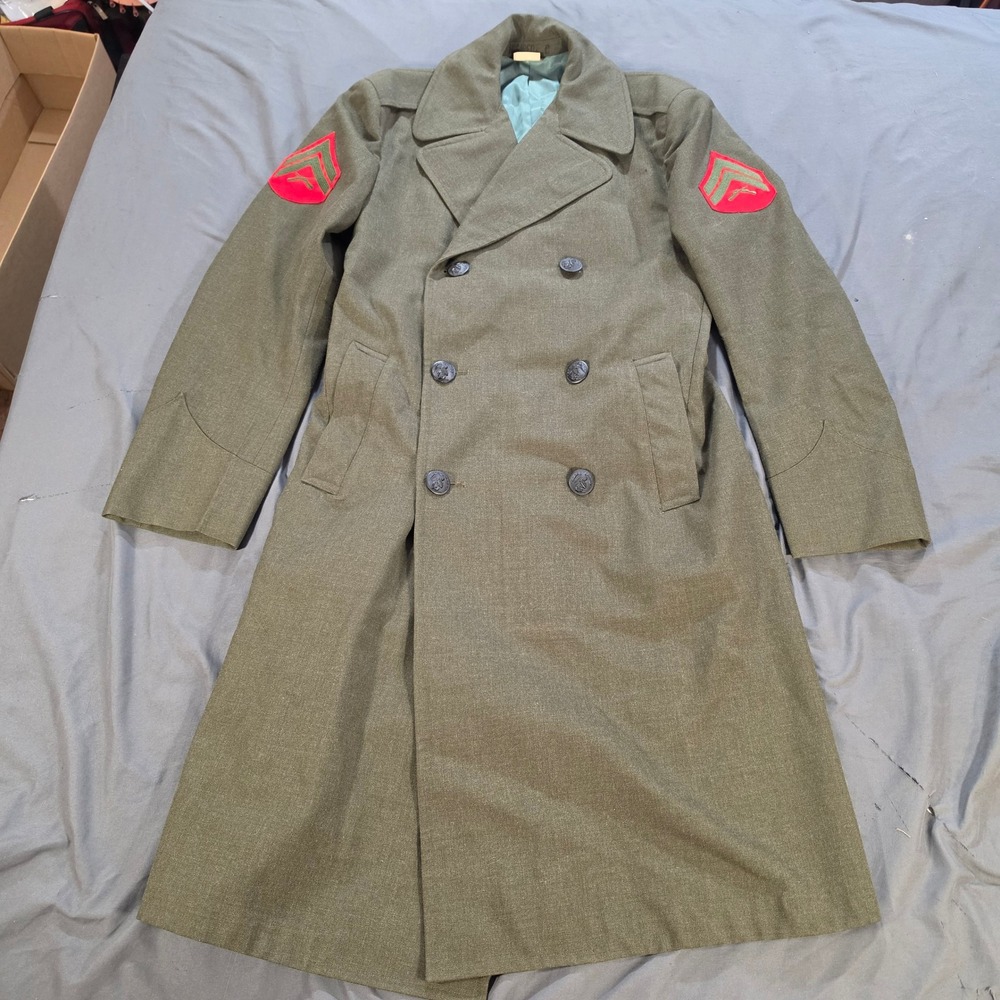 Vintage 1980 USMC Wool Serge Overcoat Green Shade 2234 Dale Fashions 38S Trench